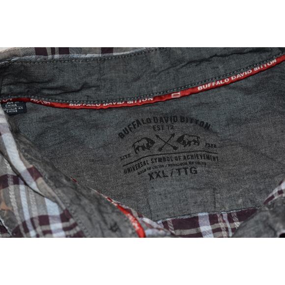 Buffalo David Bitton Button Up Dress Shirt Mens Size 2XL Gray Plaids Elbow Pads - Picture 8 of 10